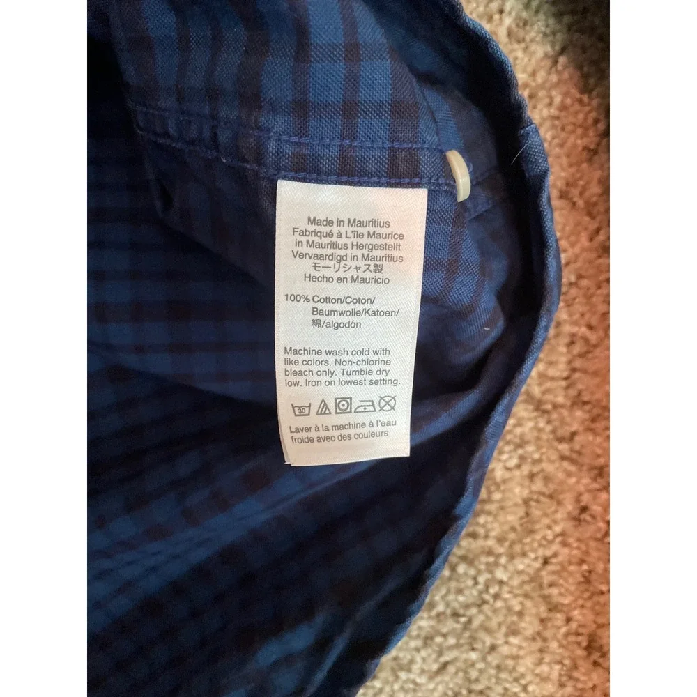 J. Crew Mens Button Down Shirt XXL Blue Gingham American Pima Cotton Classic Fit